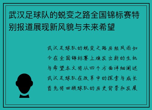 武汉足球队的蜕变之路全国锦标赛特别报道展现新风貌与未来希望